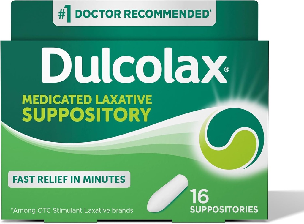 Dulcolax Stimulant Laxatif Suppositoires médicamentées, Prodictible & Effective Constipation Relief, Bisacodyl 10 mg, 16 Compte