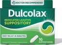 Dulcolax Stimulant Laxatif Suppositoires médicamentées, Prodictible & Effective Constipation Relief, Bisacodyl 10 mg, 16 Compte