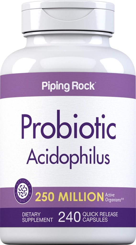 Pipeping Rock Probiotic Acidophilus Capsules 250 millions de CFU, 240 pilules Supplément alimentaire, sans OGM, sans gluten