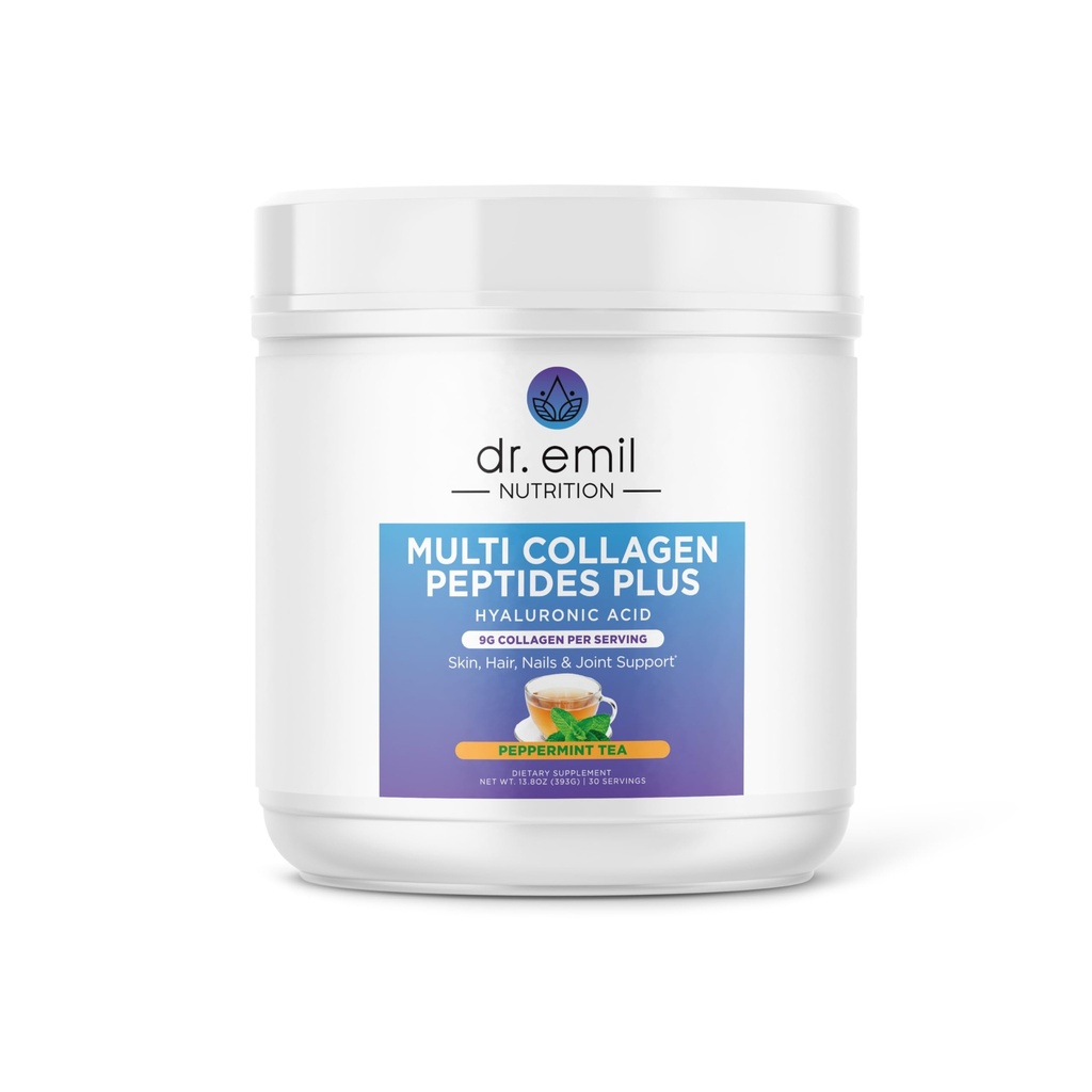 DR. EMIL NUTRITION Multi Collagen Peptides Plus - Peppermint Tea Flavor | 9g Collagen + Hyaluronic Acid | Skin, Hair, Nails & Joint Support | Paleo & Keto-Friendly, Non-GMO, 390g