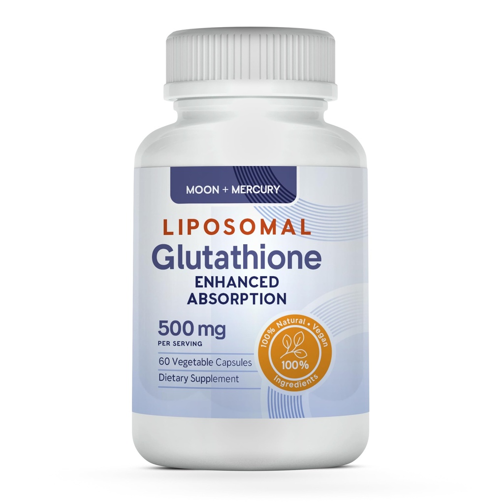Glutathion liposomique non-OGM, supplément sans gluten de 500mg - peut fournir un soutien immunitaire, la détox hépatique, la santé cérébrale et la santé cardiaque - 60 gélules de Glutathion