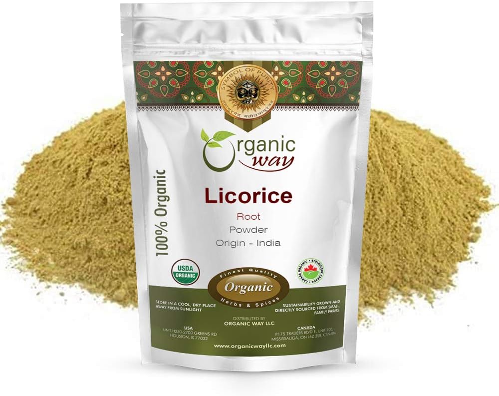 Bio Way Licorice Root Powder (Glycyrrhiza glabra) - Thé à base de plantes Kosher & USDA Certifiés Vegan, Non-OGM & Sans gluten , Testé pour le métal lourd et la pureté , 100% brut de l'Inde (1/4LBS / 4Oz)
