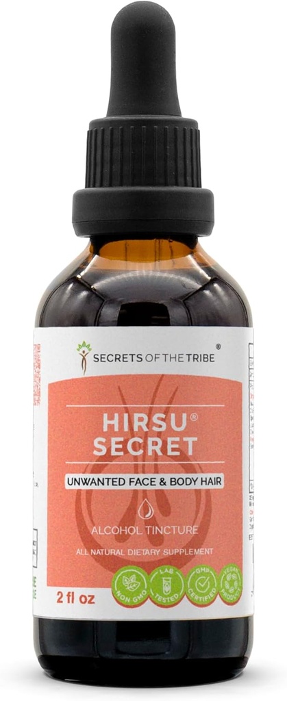Secrets de la tribu - Hirsu Secret, supplément à base de plantes Mélange gouttes Extrait liquide d'alcool, visage non désiré et cheveux du corps (2 fl oz)