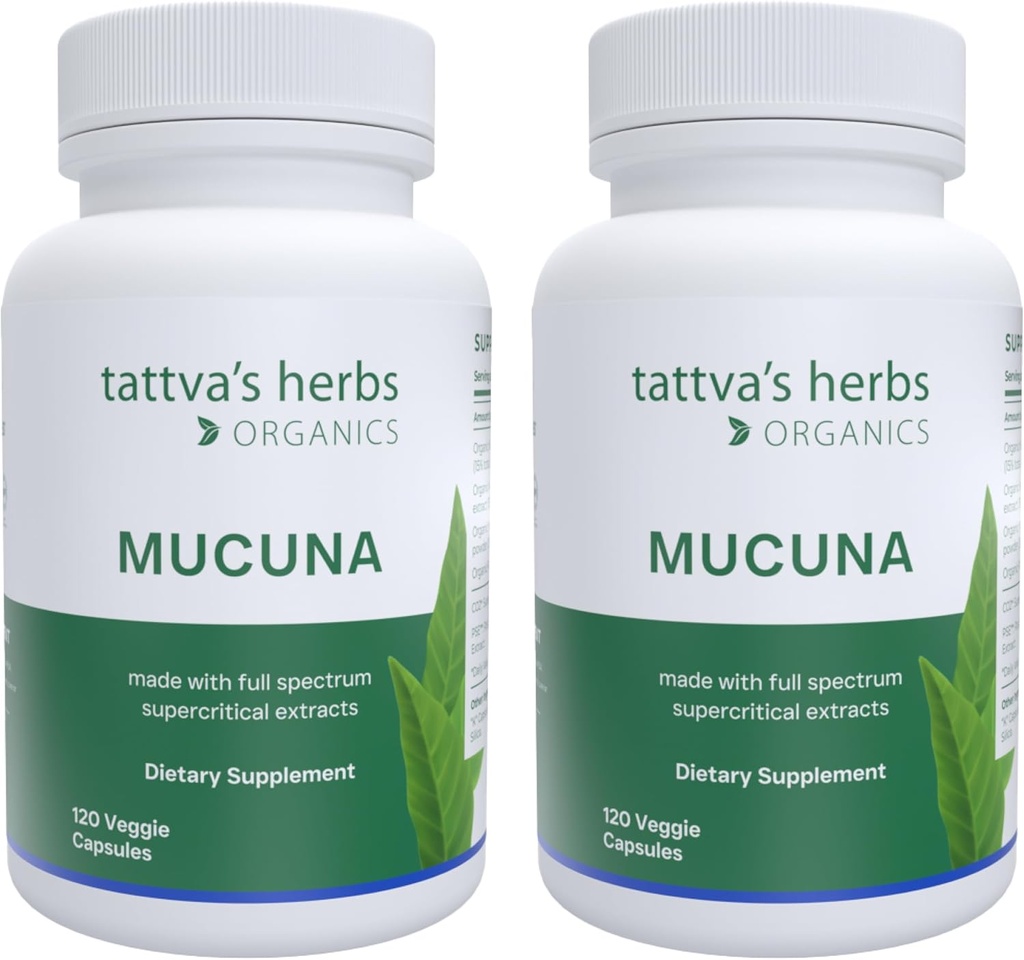 Tattva's Herbs Organic Mucuna Pruriens – L-Dopa naturel, soutien à la dopamine, végétalien et sans gluten - 240 capsules (2-pack)