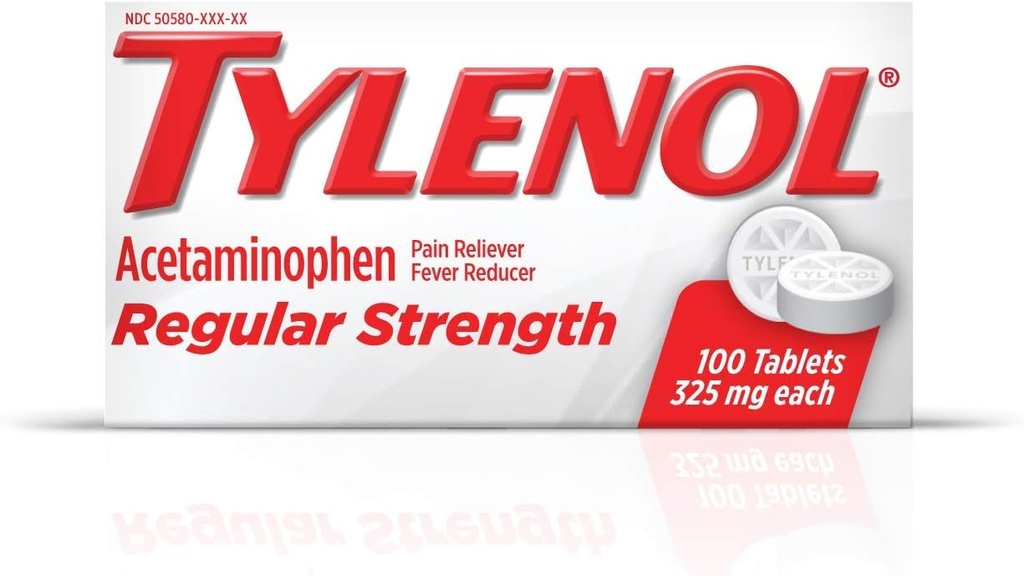 Tylenol Comprimés à concentration régulière avec 325 mg d'acétaminophène, réducteur de fièvre et soulagement de la douleur pour les maux de tête, maux de dos, douleurs musculaires et crampes menstruelles, 2 boîtes
