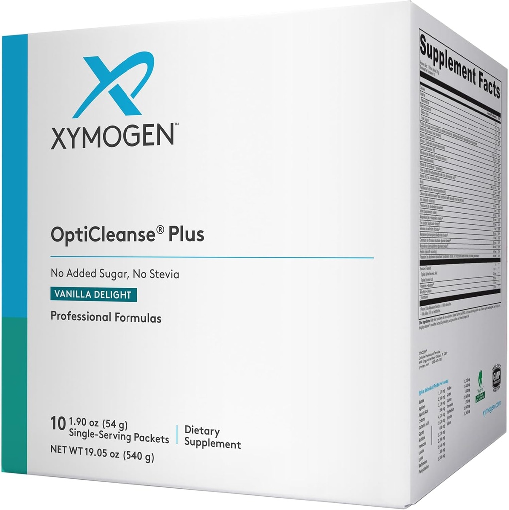 XYMOGEN OptiCleanse Plus - Secouer la protéine végétalienne avec des vitamines, des minéraux et des acides aminés pour soutenir la désintoxication - Énergie, Détox hépatique + Soutien au métabolisme de l'hormone saine - Vanilla Delight (10 paquets)