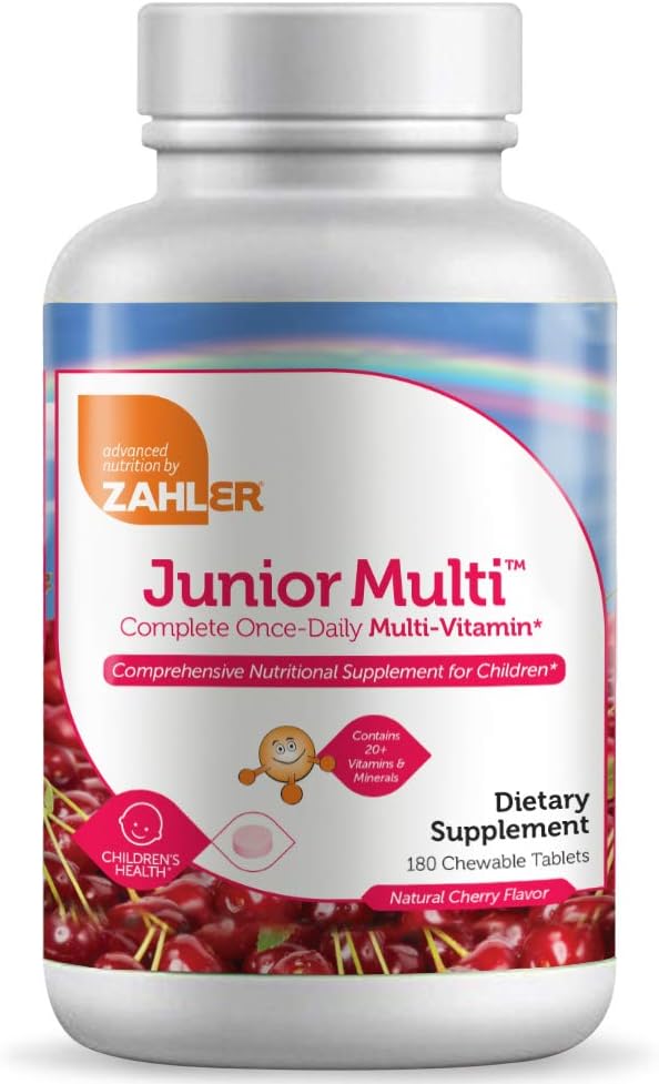 Zahler Junior MultiTM, Multivitamine quotidienne complète, cerise naturelle, 180 comprimés à croquer