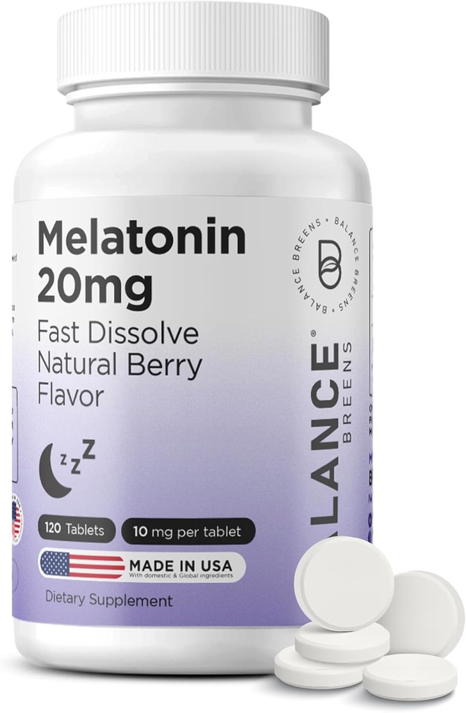 Balancebreens Melatonin 20mg Comprimés à dissolution rapide - Haute puissance, action rapide, soutien de sommeil naturel – Aides au sommeil pour les adultes – Formule non gorgée, sans médicaments – 120 pilules pour dormir