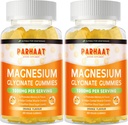 Glycinat de magnésium Gommies 1000mg - Supplément de potassium de magnésium sans sucre avec vitamine D, B6, CoQ10 pour calme d'humeur et de sommeil - 120 Gommies orange 2 Pac