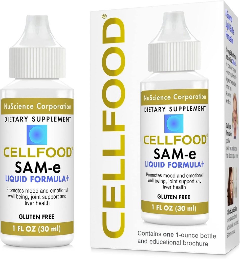 Cellfood SAM-e Liquid Formula+, 1 fl oz - Soutien articulaire et santé du foie - Liquide pour l'absorption plus facile et une meilleure biodisponibilité - Sans gluten, sans OGM - 30 jours d'approvisionnement