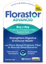 Florastor Select Pro+Pre Supplément probiotique et prébiotique quotidien pour les femmes et les hommes, stimule les bonnes bactéries, Saccharomyces Boulardii CNCM I-745 (30 capsules) (paquet de 1)