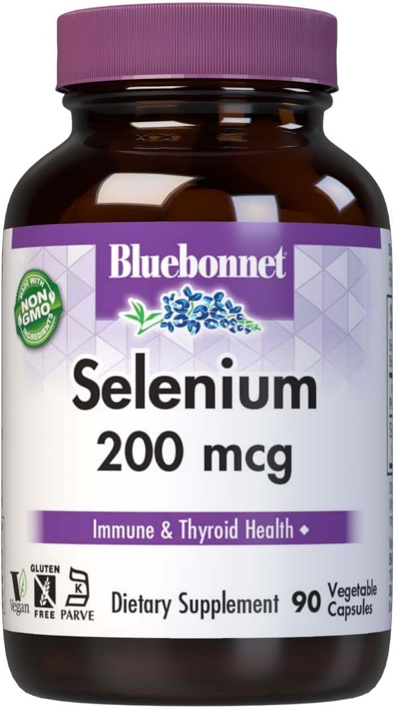 Bluebonnet Sélénium 200mcg Capsules (L-sélénométhionine) - Potent Antioxydant Support - Amino Acid Complex Sélénium Supplément pour les femmes et les hommes - Vegan, non-OGM, sans gluten - 90 capsules végétales