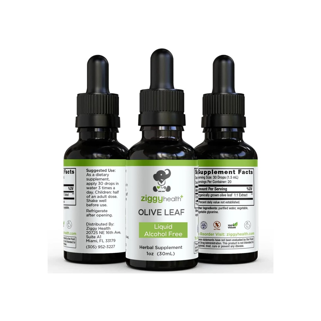 Extrait de feuille d'olive Teinture liquide - Organique - Supplément alimentaire sans alcool - Force supplémentaire - Soutien cardiovasculaire et général de la santé - Vegan - 1 oz par Ziggy Health
