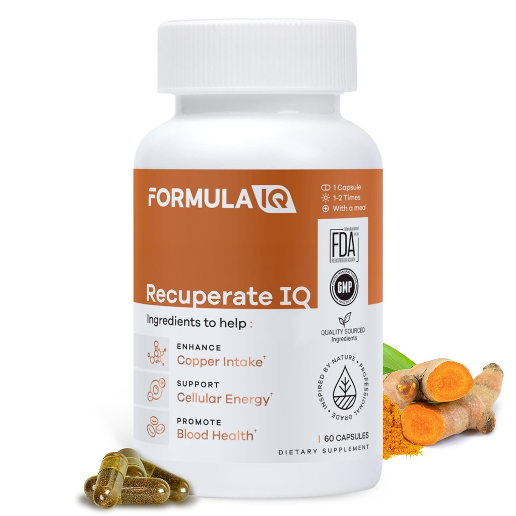 FIQ - Récupérer IQ - Suppléments de cuivre 5-en-1 avec du bisglycinate de cuivre - Capsules de 2 mg faciles à avaler - Haute absorption, stimule l'énergie - 60 Capsules