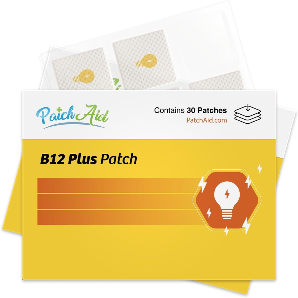 PatchAid B12 Energy Plus Topical Patch | Supports Natural Energy & Focus | 8 Hour Wear for Enhanced Absorption | 60 Day Supply