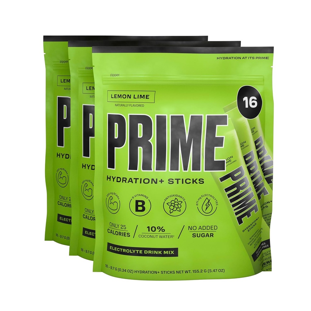 PRIME HYDRATION+ Sticks Lime de citron en poudre d'hydratation Bâtons à usage unique en poudre d'électrolyte sur le go.