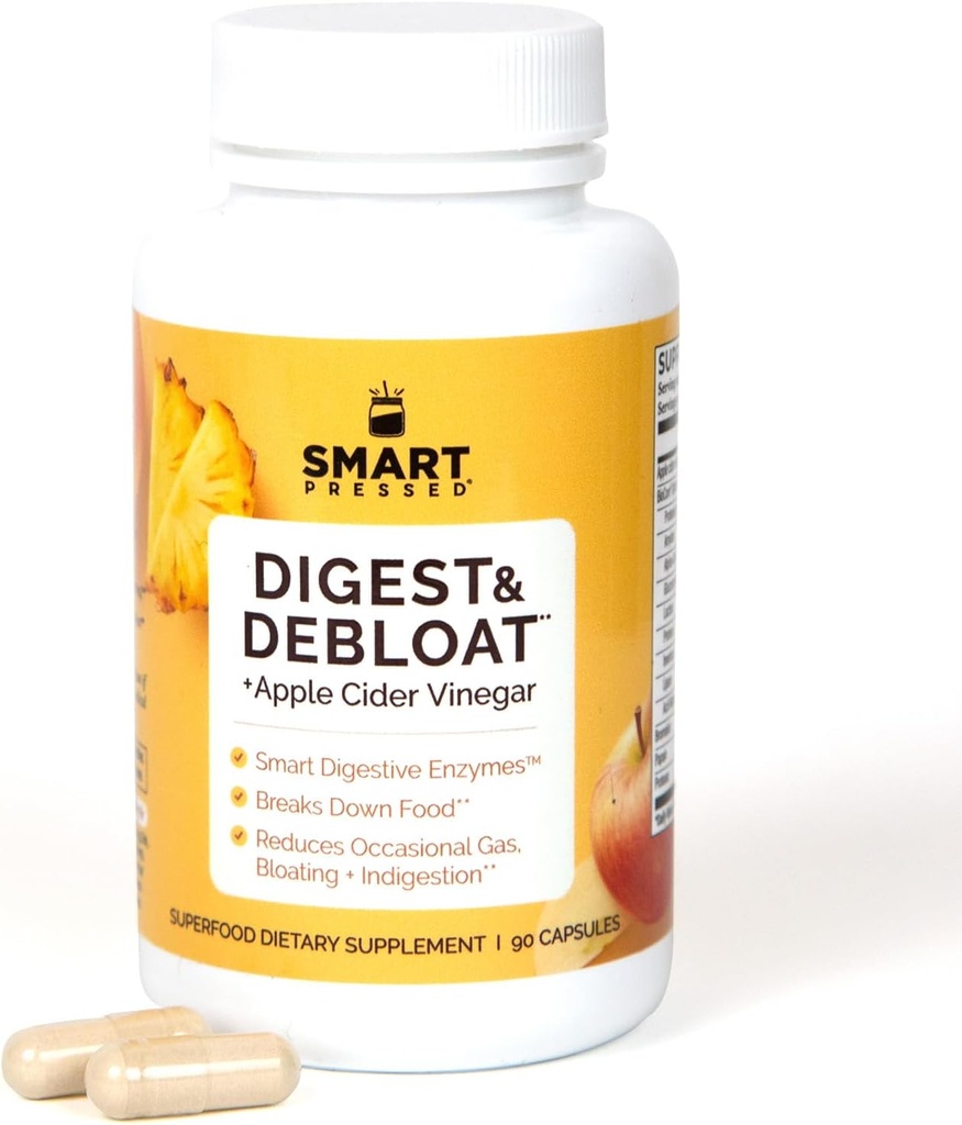 SMART Pressed Juice Digest & Debloat Enzymes digestives Agissant rapidement pour le reflux acide Indigestion Heartburn Gas Bloat.