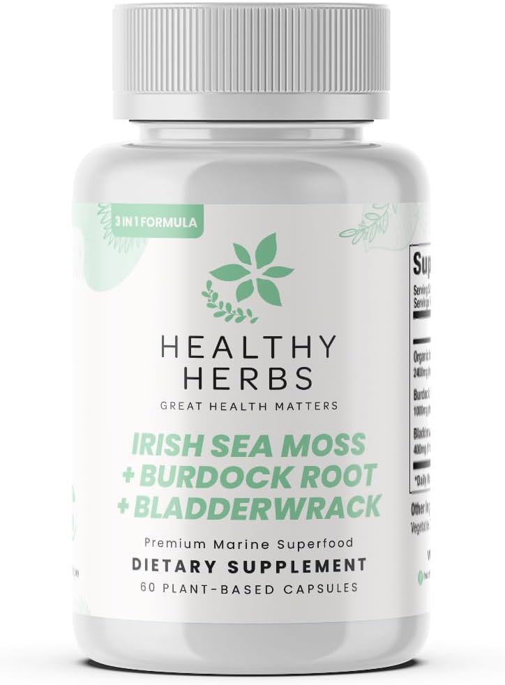Herbes saines Wildcrafted Sea Moss Capsules $ 2280mg Avancé Ocean Greens Complexe Irish Sea Moss Superbe $ US-Fabriqué, végétalien, non-OGM, facile à avaler (60 capsules)