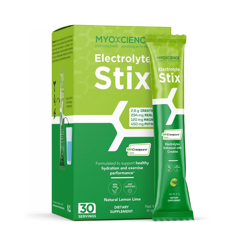 MYOXCIENCE Électrolyte STIX. Recovery from Exercise & Muscle Development w/Real Salt (Lemon Lime Flavor) (Stix 30 ct)