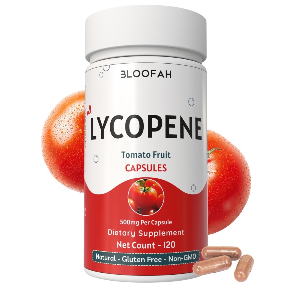 Poudre de tomate Capsules 500mg (Lycopène) - 120 Count.