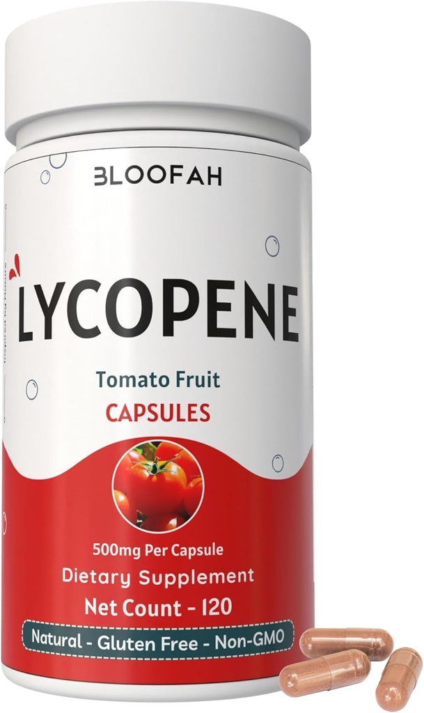 Poudre de tomate Capsules 500mg (Lycopène) - 120 Count.