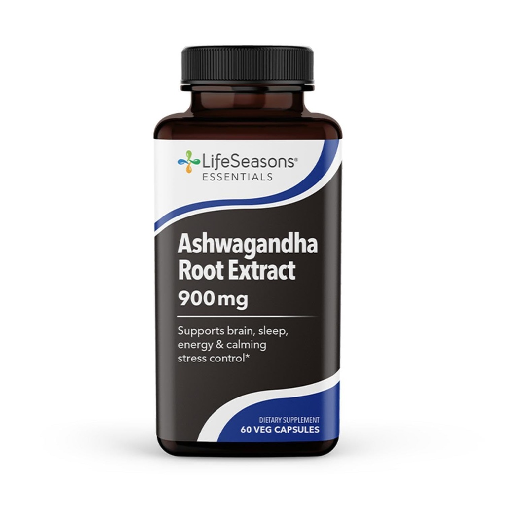 LifeSeasons Essentials Ashwagandha - Stress & Sleep Support Supplement - Calm & Focused Mind - Improves Athletic Performance & Brain Function - 900mg per 2 Capsules - 60 Capsules