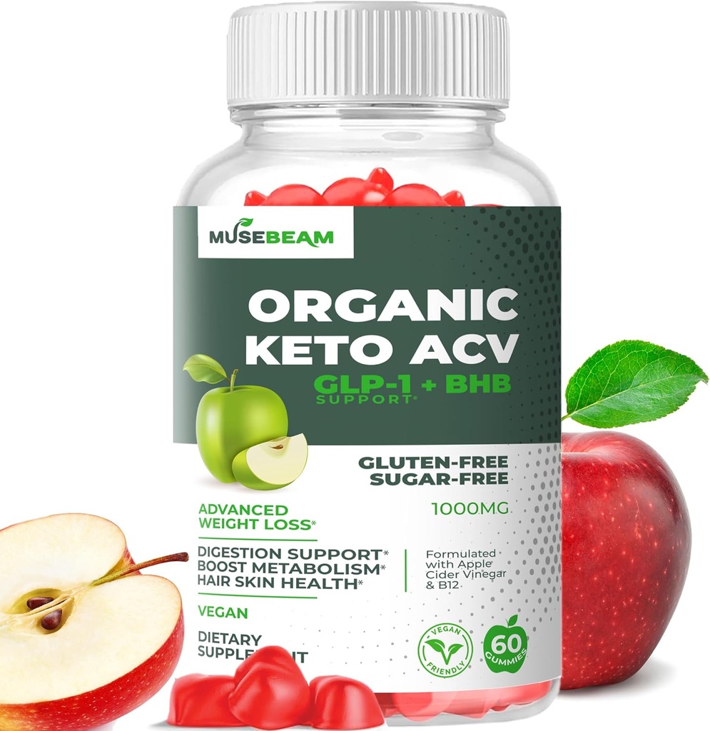 Organic Keto ACV Gummies Avancé Perte de poids - Gluten et sans sucre Belly Fat Burner Apple Cider Vinegar Diet Supplément pour femmes hommes (1000MG)