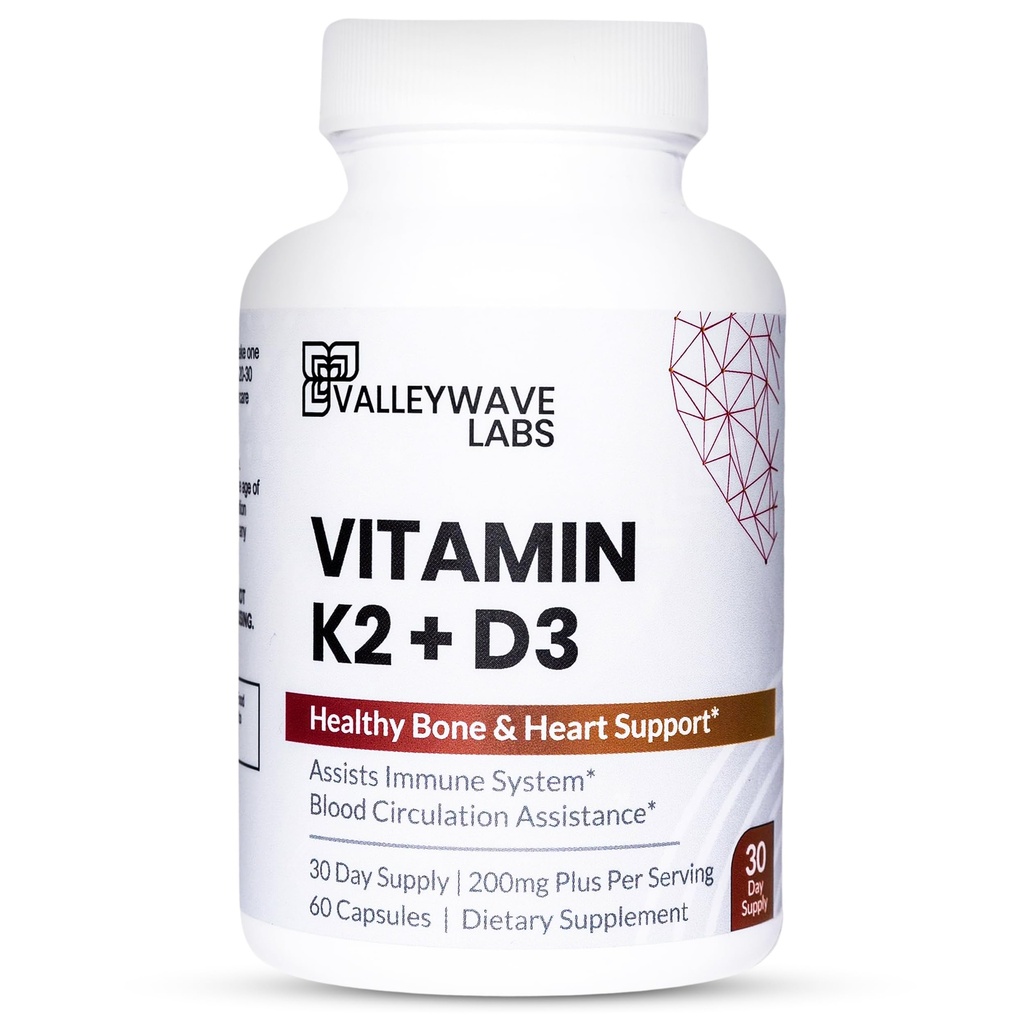 Vitamine D3 K2 Capsules - 2-en-1 Vitamine K2 MK7 100 mcg + VIT D3 5000 UI (125 mcg) Supplément alimentaire pour soutenir le soutien de la santé des os, des dents, des muscles et des immunes*, 60 Nombre