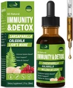 Sarsaparilla et Kalawalla Racine (Polypodium Leucotomos) Immunity & Detox Drops, formule naturelle de soutien à base de plantes immunitaires avec la Mane de Lion. Gotas de Zarzaparrilla, Cardo Mariano et Melena. 2oz