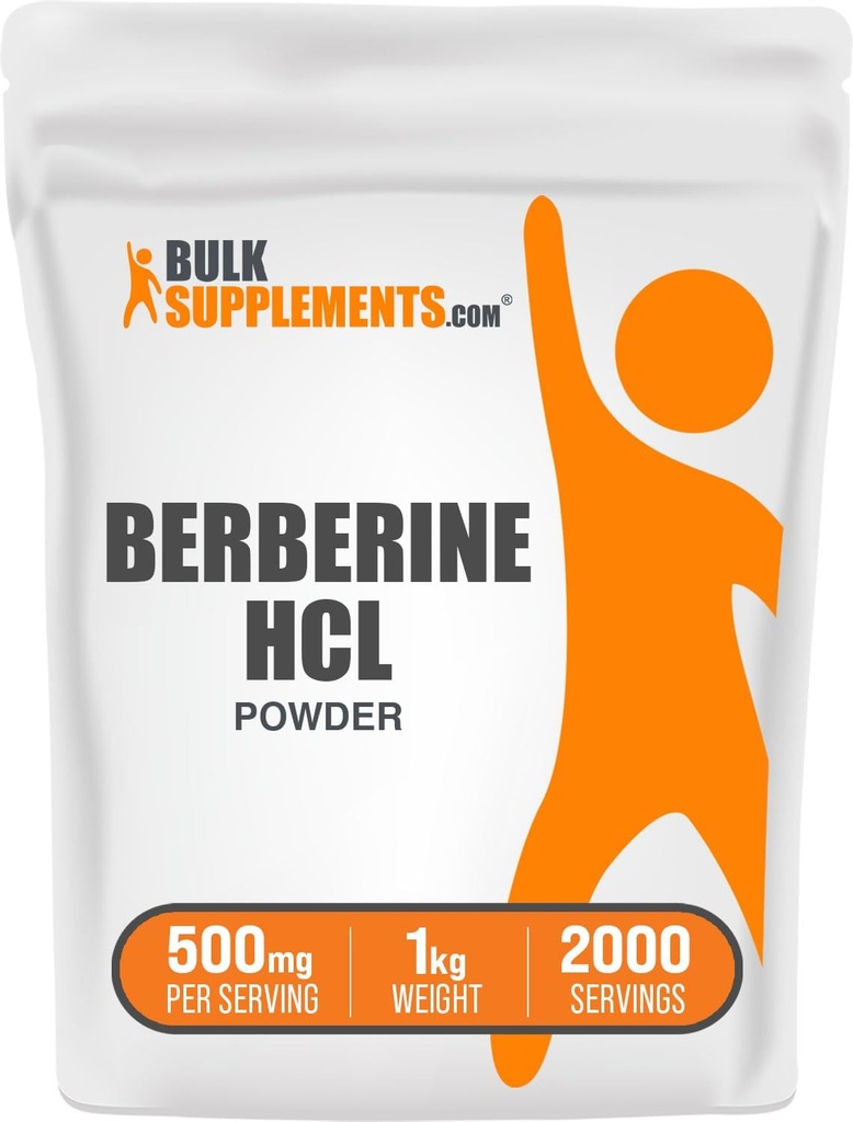 BulkSupplements.com Poudre Berberine HCl - Supplément Berberine, Berberine 500mg, Poudre Berberine - Sans gluten, 500mg par portion, 1kg (2,2 lbs) (paquet de 1)