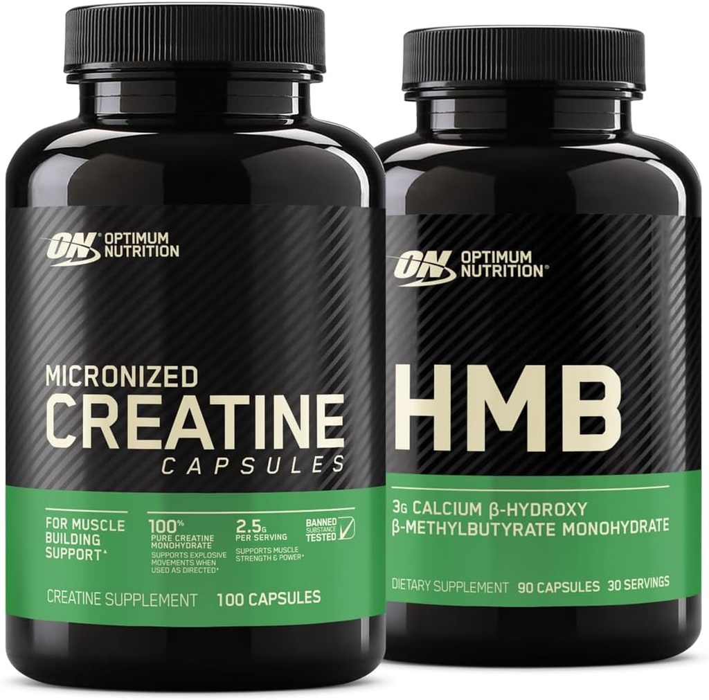 Optimum Nutrition Unflavored Creatine Monohydrate 100 Capsules Bundled with Optimum Nutirtion HMB 90 Capsules