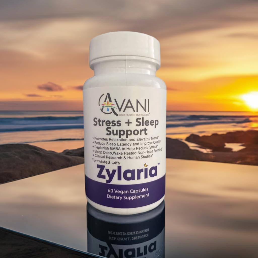 Avani Health - Zylaria Plus Sleep Support - zZz Aide au sommeil et supplément de fatigue adrénale - Sleep d'automne plus rapide et se réveiller moins pendant la nuit + 20:1 Extrait de racine valériane - 60 Capsules Vegan