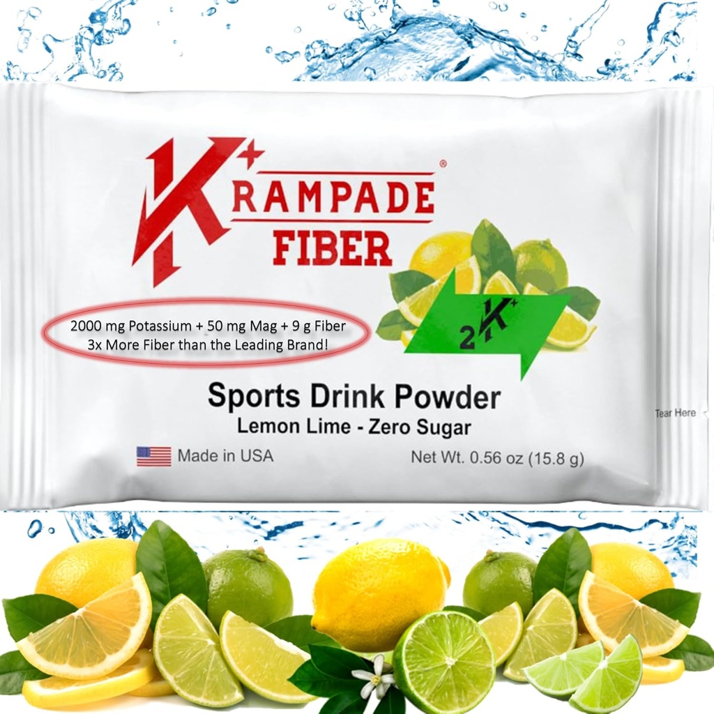 Supplément de fibre de Krampade Poudre d'électrolytes - 9g Fibre prébiotique + 2000mg Supplément de potassium + Magnésium
