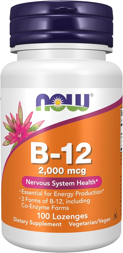 MAINTENANT Suppléments alimentaires, B-12 2 000 mcg, Production d'énergie*, Santé du système nerveux*, 100 Lozenges