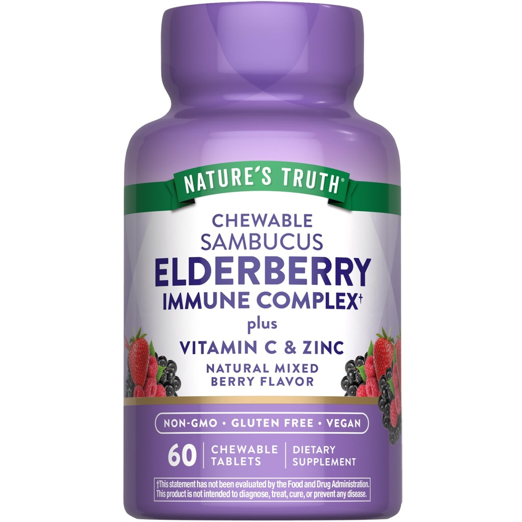 Nature's Truth Elderberry Immune Complex (en anglais seulement) 60 comprimés à croquer (en anglais seulement) Plus vitamine C & zinc (en anglais seulement)