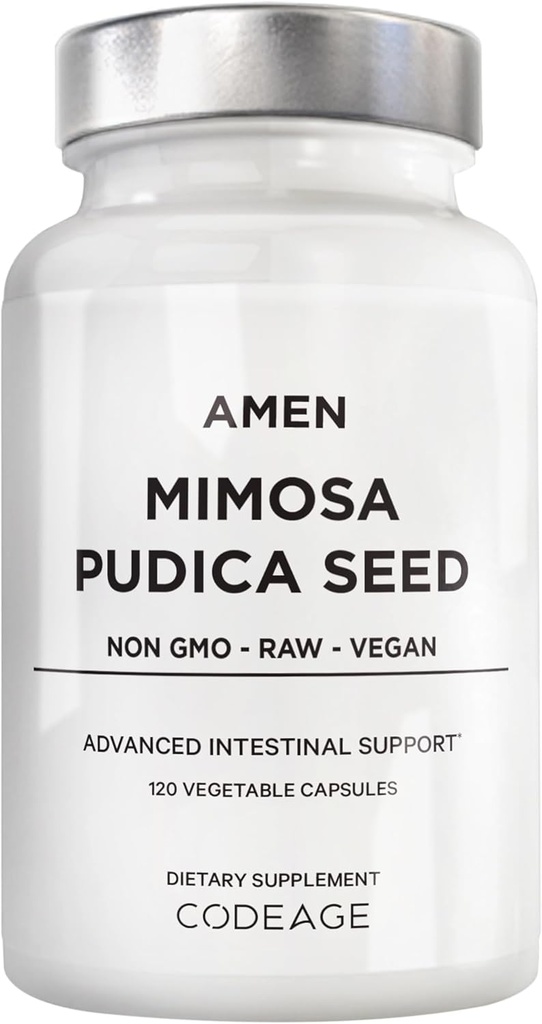 Amen Organic Mimosa Pudica Seeds Capsules, 2 mois d'approvisionnement, Vegan Mimosa Pudica Seed Plant Supplement - Mimosine Sensitive Plant Pills - Fat Soluble Dietary Supplement - Non-OGM & Vegan - 120 Capsules