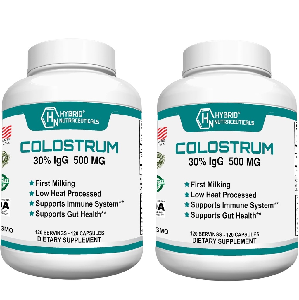 Hybrid Nutraceuticals Bovine Colostrum Supplement - Muscle Building - Immune Support - Powerful Digestion - Lactoferrin Supplement (240 Colostrum Capsules - 500mg - 30% IgG) (2)