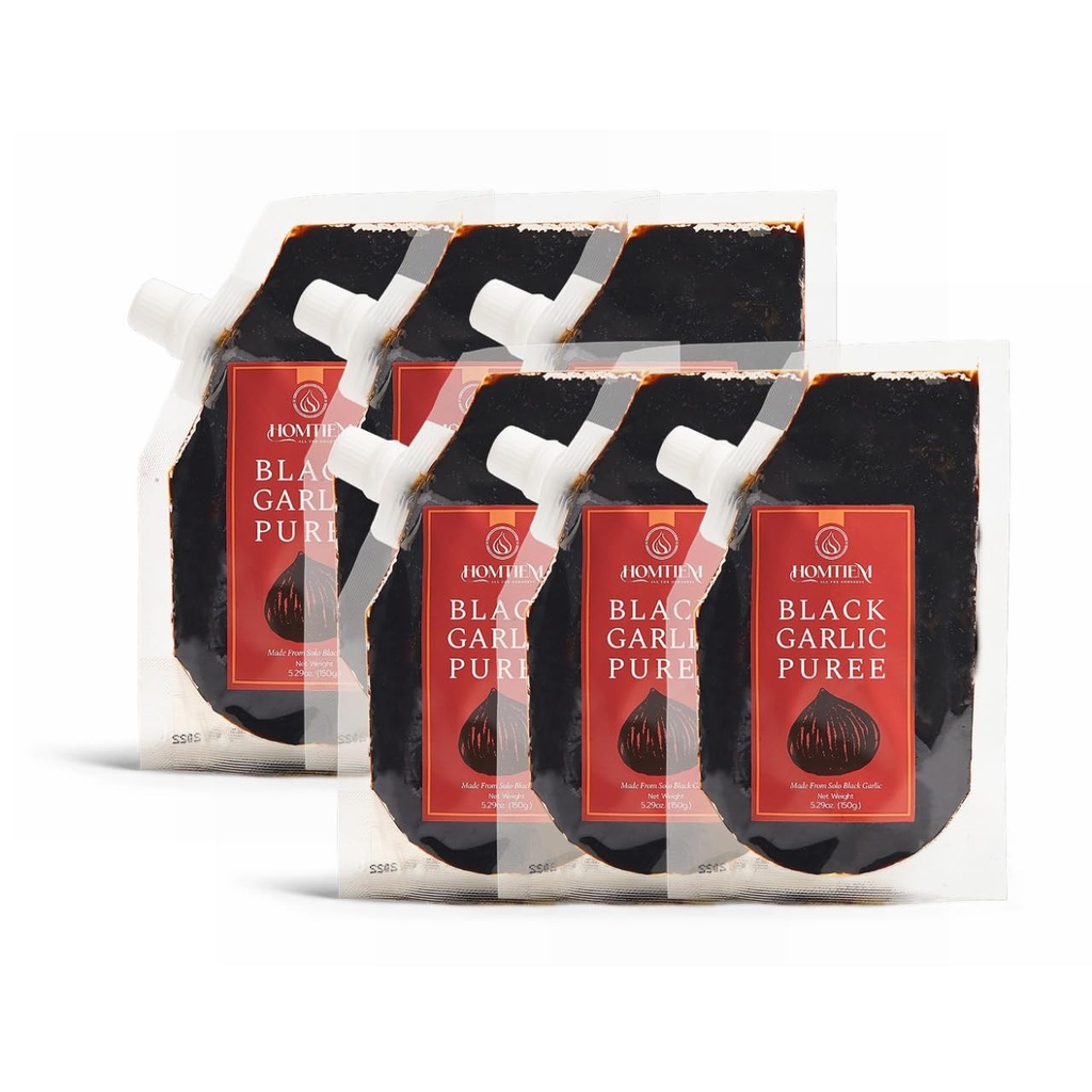 Homtiem Black Ail Puree 150g. (Fabriqué à partir d'ail noir 100% Solo), fermenté pendant 90 jours, non-OGM, prêt à manger pour le snacking et la cuisine (6)