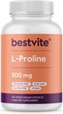 BESTVITE L-Proline 500mg (120 capsules végétariennes) - Pas de stéarate - Pas de remplissage - Vegan - Sans gluten - Non OGM