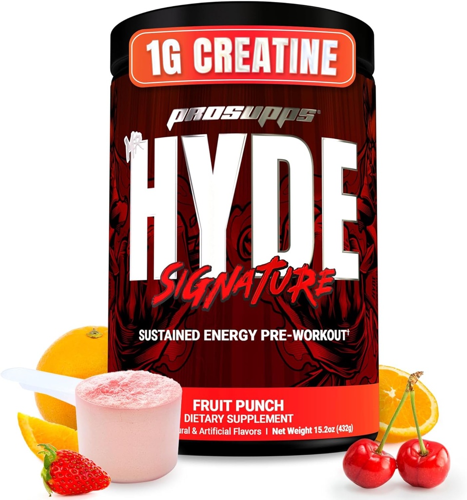 PROSUPPS M. Hyde Signature Poudre de pré-entraînement avec Créatine, Beta Alanine & Caféine - Performance, Énergie et Endurance - Suppléments de fitness et de gym pour hommes et femmes (Fruit Punch, 60 portions)