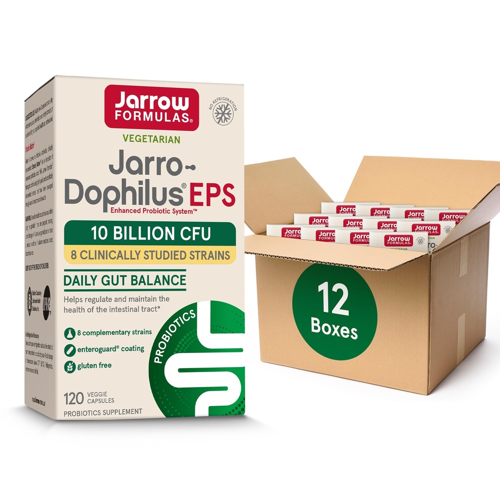 Formules Jarrow Jarro-Dophilus EPS Probiotics 10 Million CFU pour le soutien du trac intestinal, Supplément probiotique pour la santé des femmes et des hommes, 120 Capsules de Veggie, jusqu'à 60 jours,Pack de 12