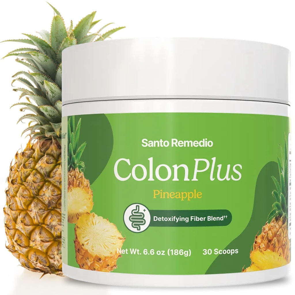 Santo Remedio Colon Plus, Colon Cleanser, Dietary Psyllium Housse Fibre et Probiotiques Supplément, 30 portions, goût d'ananas