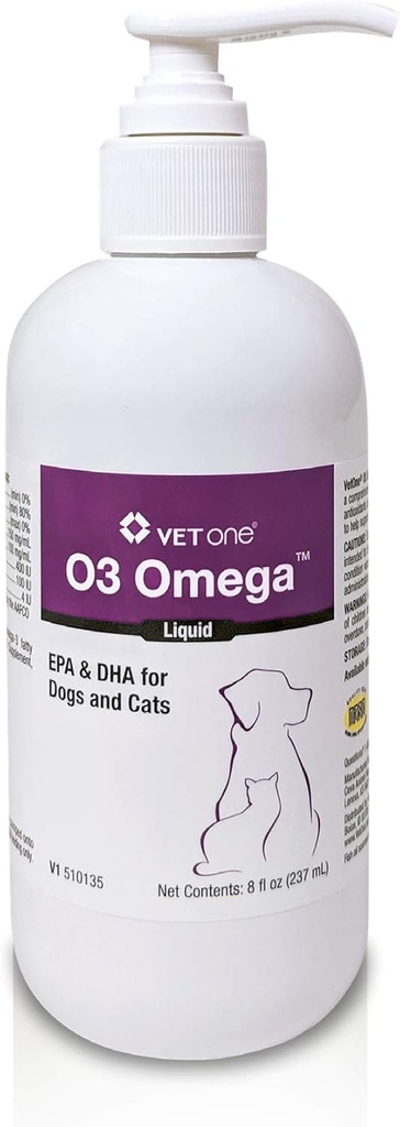 Omega 3 Huile de poisson liquide - Acides gras nutritionnels EPA & DHA, Omega 3 pour chiens et chats, construit des suppléments immunitaires et articulaires, peau et manteau pour chiens, vitamines de chat, 8 oz Omega 3 liquide - VetOne