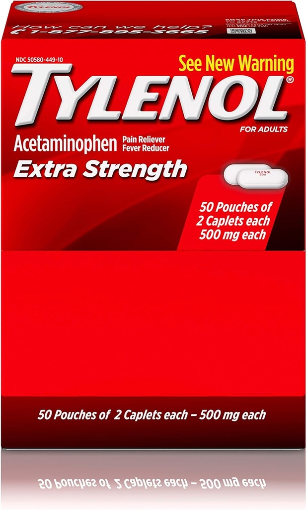 Tylenol(R) Extra-résistance, 2-Caplet Posologie, 100 caplets au total, 500mg chacun