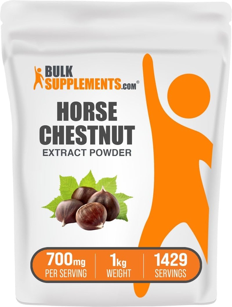 BulkSupplements.com Poudre d'extrait de châtaigne de cheval - Supplément de châtaigne de cheval, supplément à base de plantes - Sans gluten, 700mg par portion, 1kg (2,2 lbs) (paquet de 1)