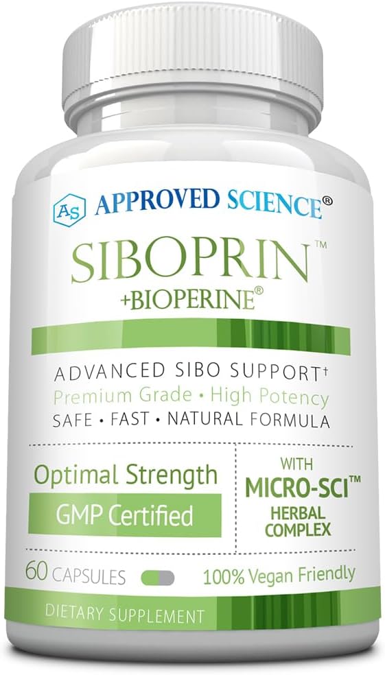 Science approuvée Siboprin - 60 Capsules - Soutien Gut Balance, Soothe Irritation intestinale, Aide avec les crampes et le ballonnement - Acid Caprylique, Barberry, Oregano - Vegan