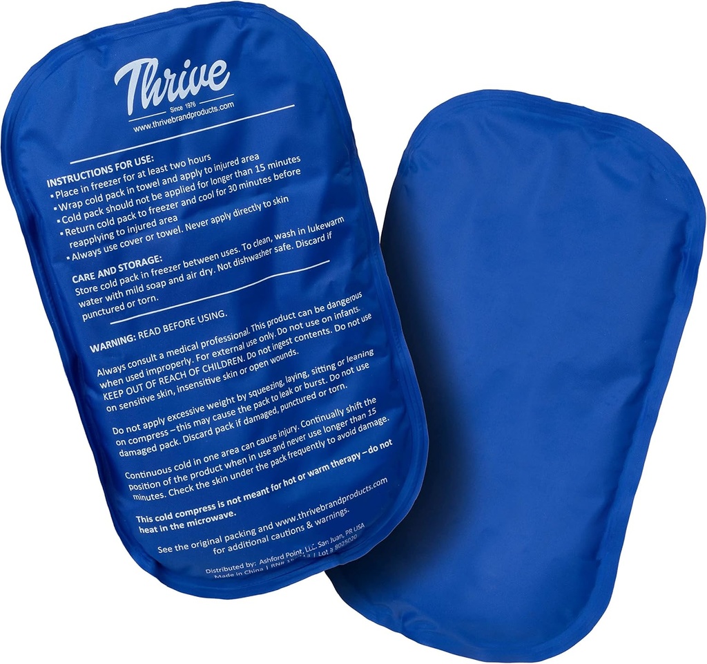 Paquets de glace thrive pour blessures réutilisables - Grand bleu foncé, 2 comtes - Paquets de glace gel et tampons de compression froid pour soulager la douleur au cou, à l'épaule, au genou et au dos - Thérapie flexible et longue durée