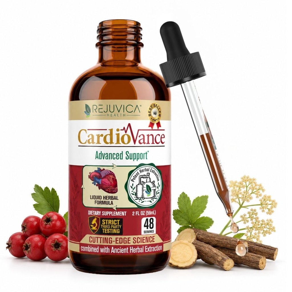 Rejuvica Health CardioVance - Supplément de soutien cardiaque - Livraison liquide pour une meilleure absorption - Hawthorne, Hibiscus, Arjuna, Olive Leaf & More!
