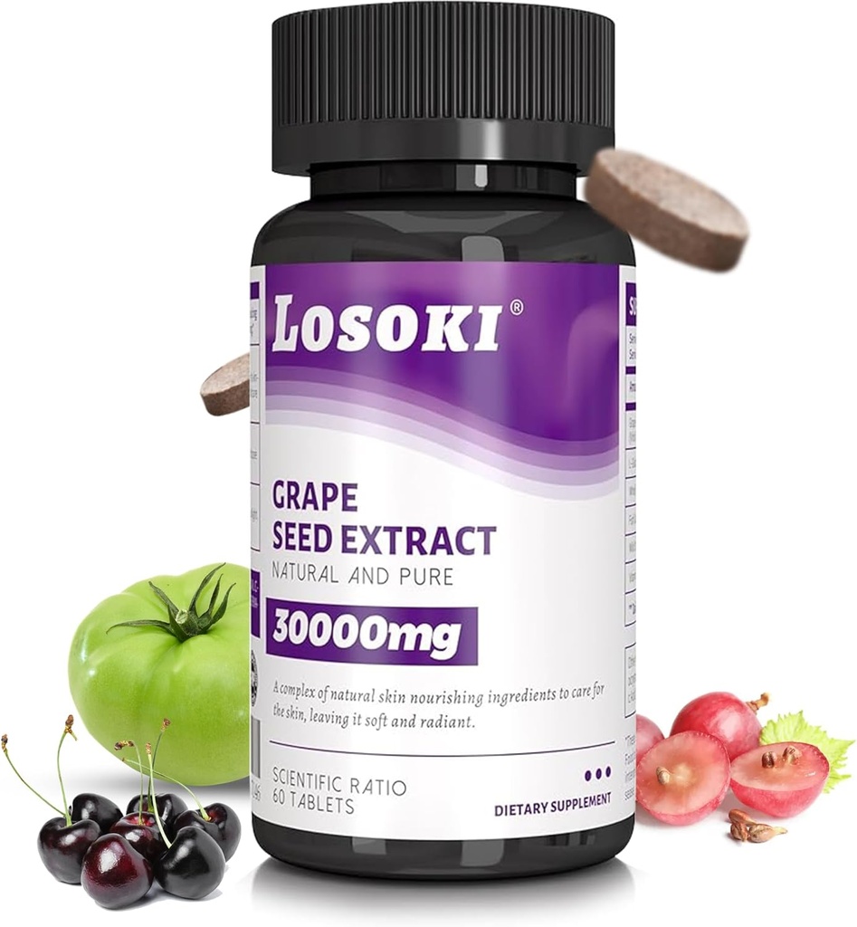 Supplément nourissant pour la peau de Losoki - infusé avec extrait de graines de raisin et vitamine C - 60 comprimés
