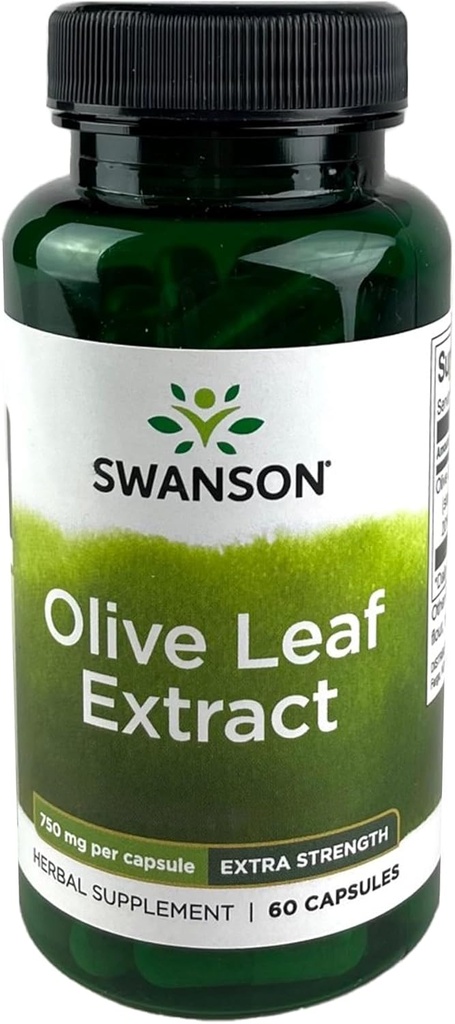 Swanson Olive Leaf Extract Capsules with 20% Oleuropein - Fournit un soutien immunitaire, favorise la santé du système cardiovasculaire et soutient une pression artérielle saine - (60 capsules, 750mg chacune)